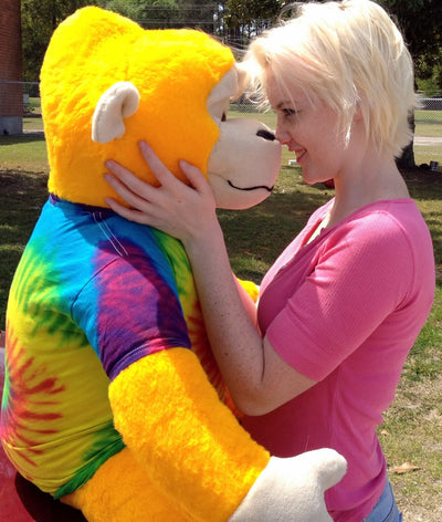 40-inches tall Yellow Groovy Hippie Monkey wearing Rainbow Tie Dye