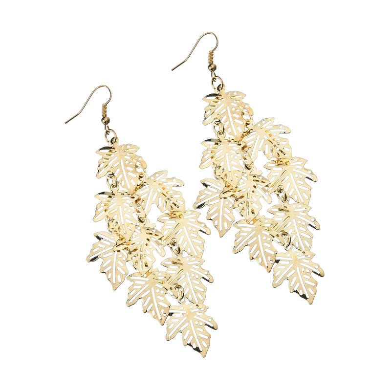 Hollow multi-layer maple leaf earrings