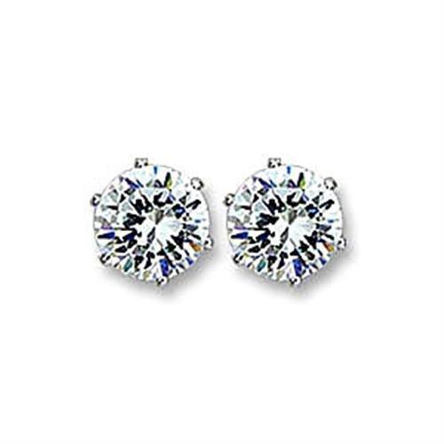 415101 - Rhodium Brass Earrings with AAA Grade CZ  in Clear