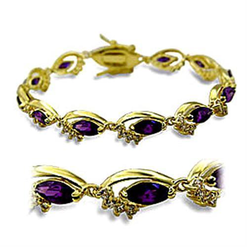 415703 - Gold Brass Bracelet with AAA Grade CZ  in Amethyst