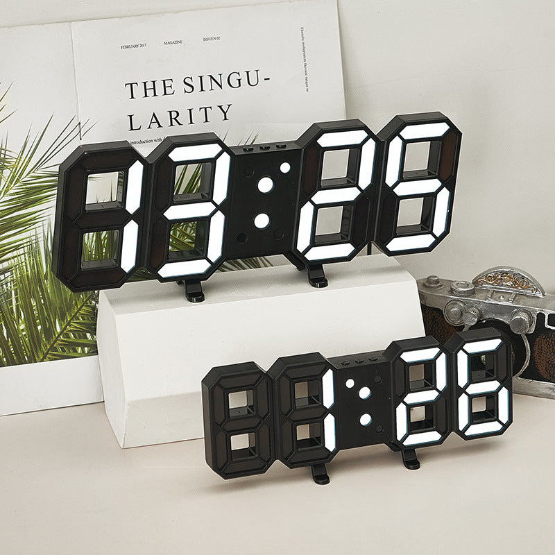 3D Remote Control Black LED Electronic Stand Wall Clock