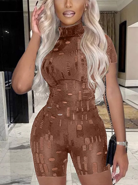 Cut Out Bodycon Jumpsuit Short Sleeve