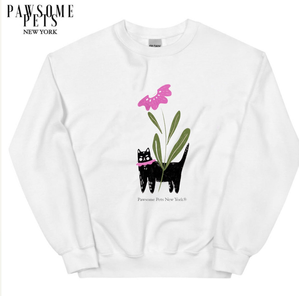 SWEATSHIRT - BLACK CAT WITH PURPLE FLOWER