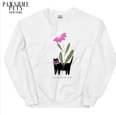 SWEATSHIRT - BLACK CAT WITH PURPLE FLOWER