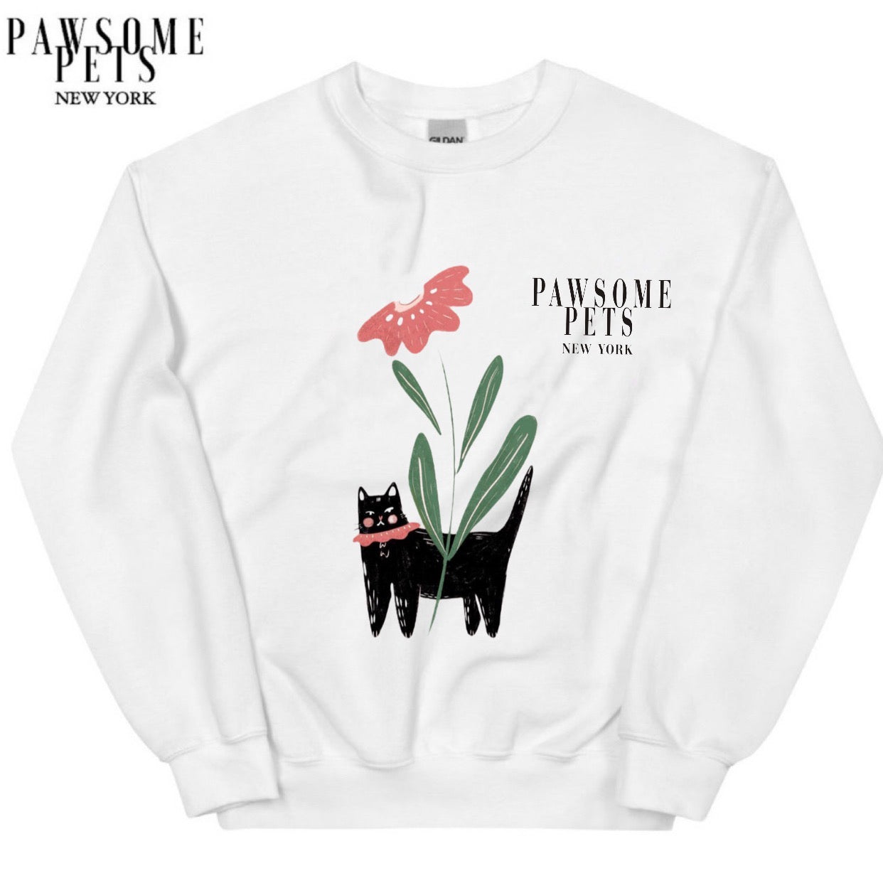 SWEATSHIRT - BLACK CAT WITH FLOWER(UPPER RIGHT)