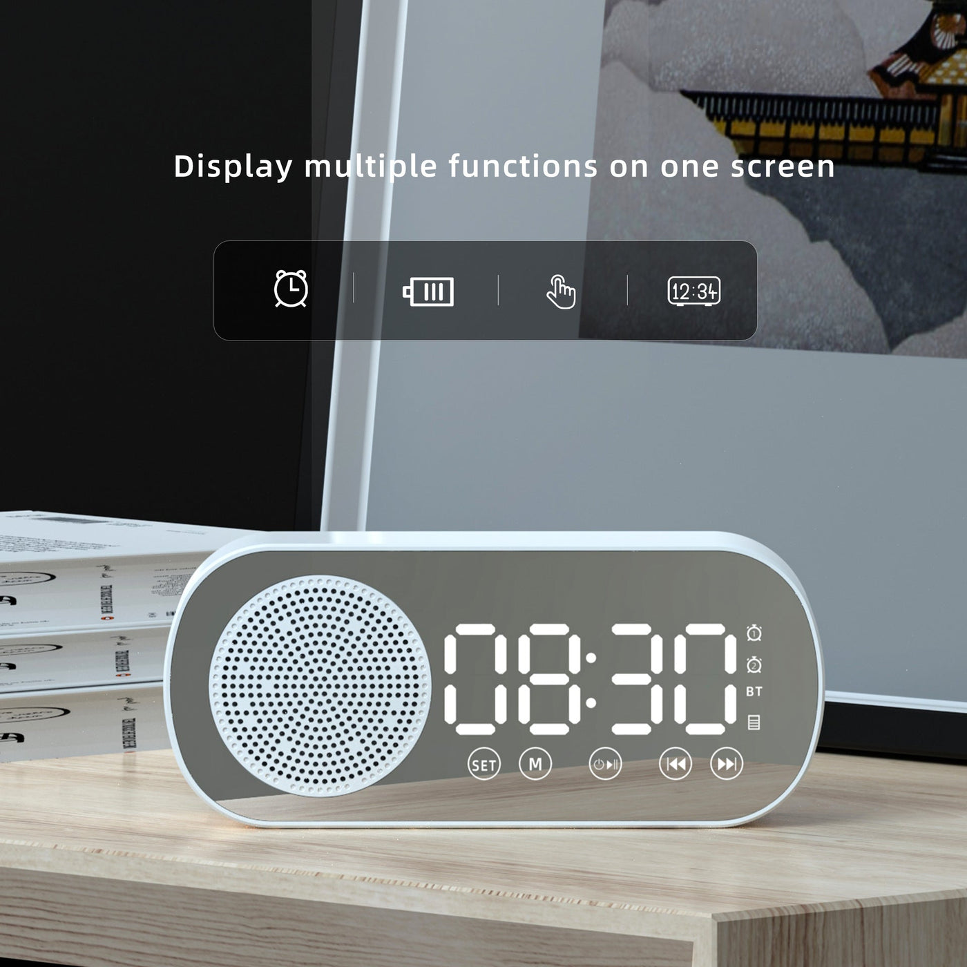 Music Alarm Clocks Mirror FM Radio LED Bluetooth Speaker