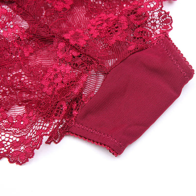 Court Style Wine Red Lace Bra Set Women