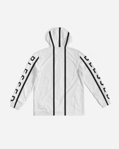 Mens Hooded Windbreaker - Blessed Sleeve Stripe White Water Resistant