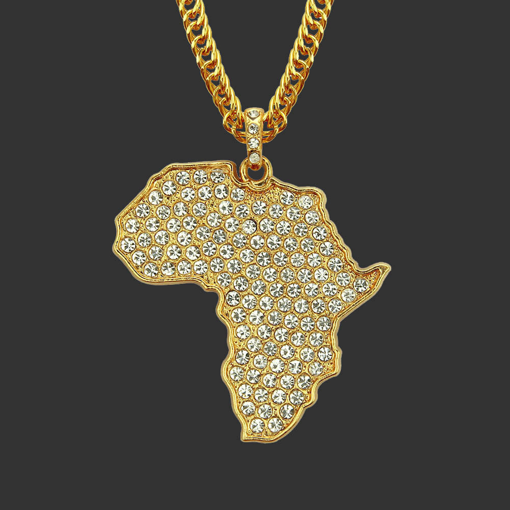 Africa Map Necklace Full Diamond Pendant