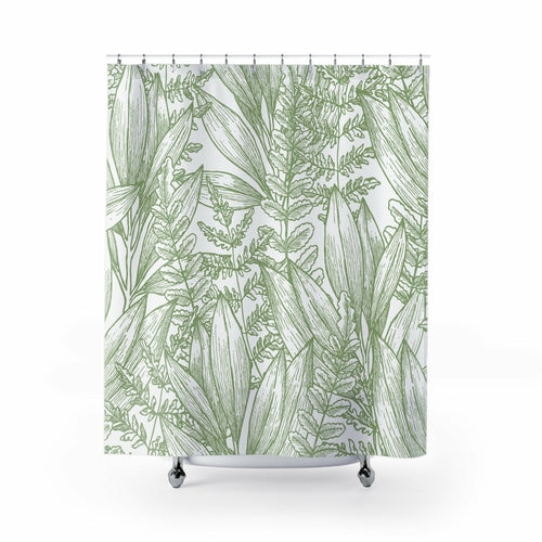 Green Leaves Outline Shower Curtain