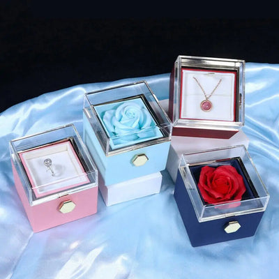 Rotating Rose Gift Box Acrylic Necklace Flower Jewelry Box