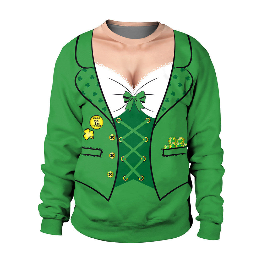 Lan Saint Patrick's Day Printed Clothing Round Neck Couple Sweatshirt