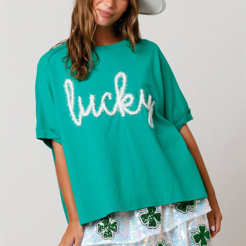 St Patrick Sequined Top Loose T-shirt For Women