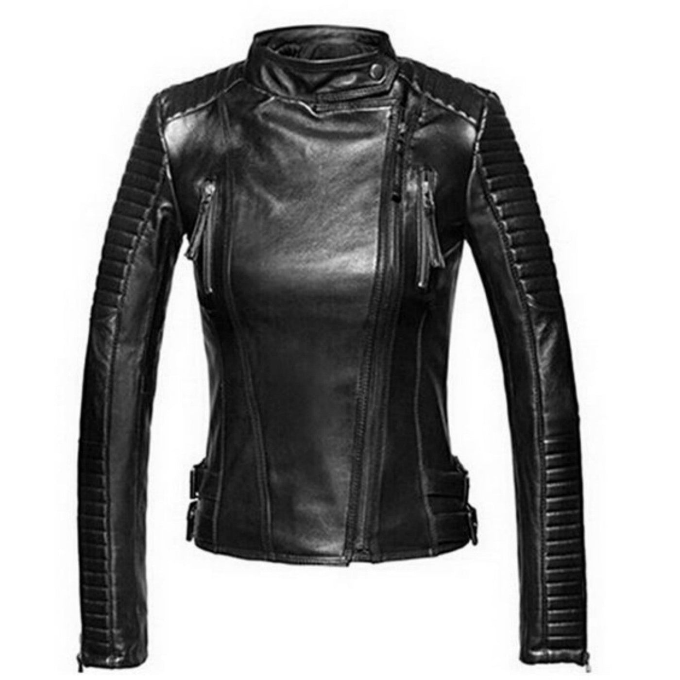 Women Real Lambskin Leather Biker Jacket KW489