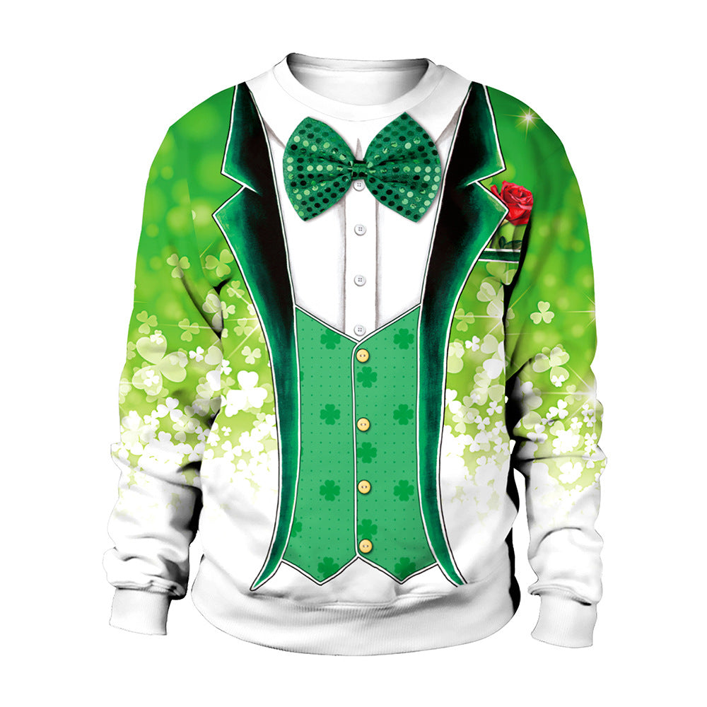 Lan Saint Patrick's Day Printed Clothing Round Neck Couple Sweatshirt