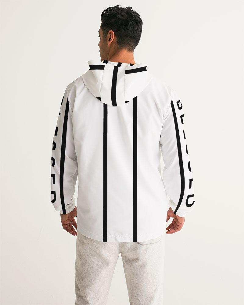 Mens Hooded Windbreaker - Blessed Sleeve Stripe White Water Resistant