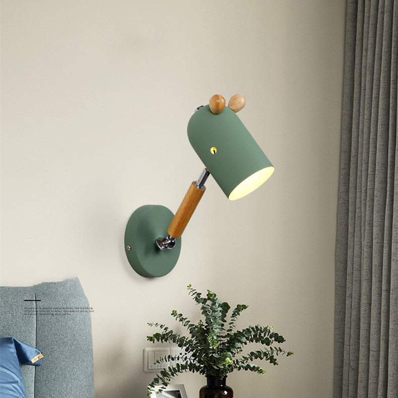 Nordic Creative Macaron Solid Wood Bedside Wall Lamp