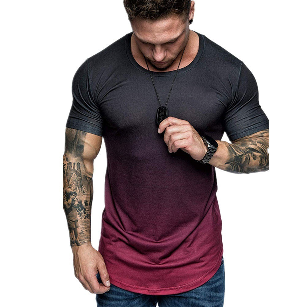 Gradient T-shirt Summer Round Neck Short Sleeve T-shirt Men