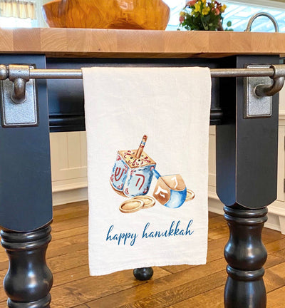 Hanukkah - Dreidel and Coins - Cotton Tea Towel