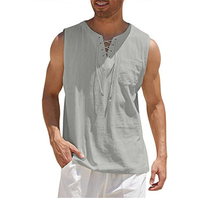 Summer Tank Vest Men Shirt Collar Tie Short Sleeve T-Shirt