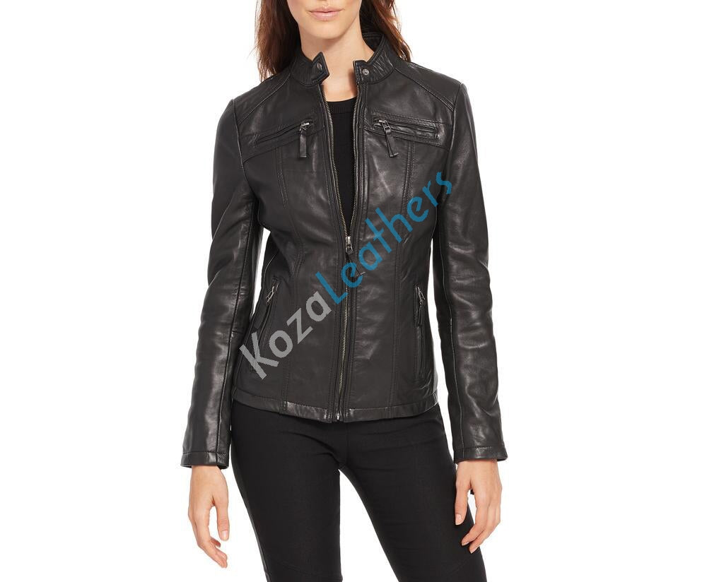 Leathers Women's Real Lambskin Leather Bomber Jacket KW102