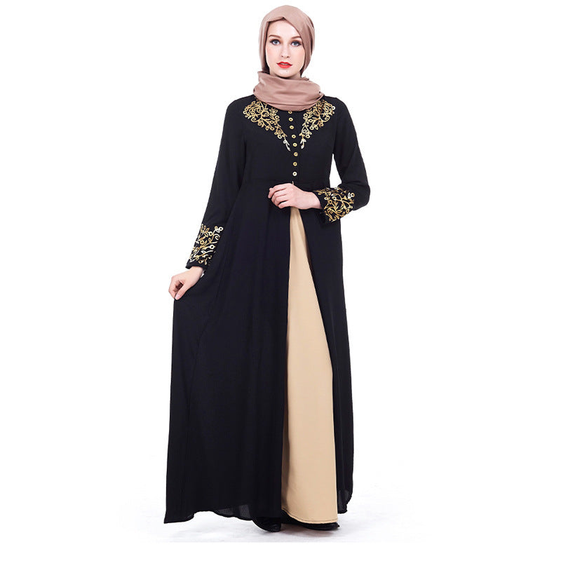 Women's Fashion Gilded Printed Muslim Arab Robe Dress