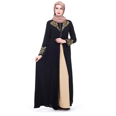 Women's Fashion Gilded Printed Muslim Arab Robe Dress