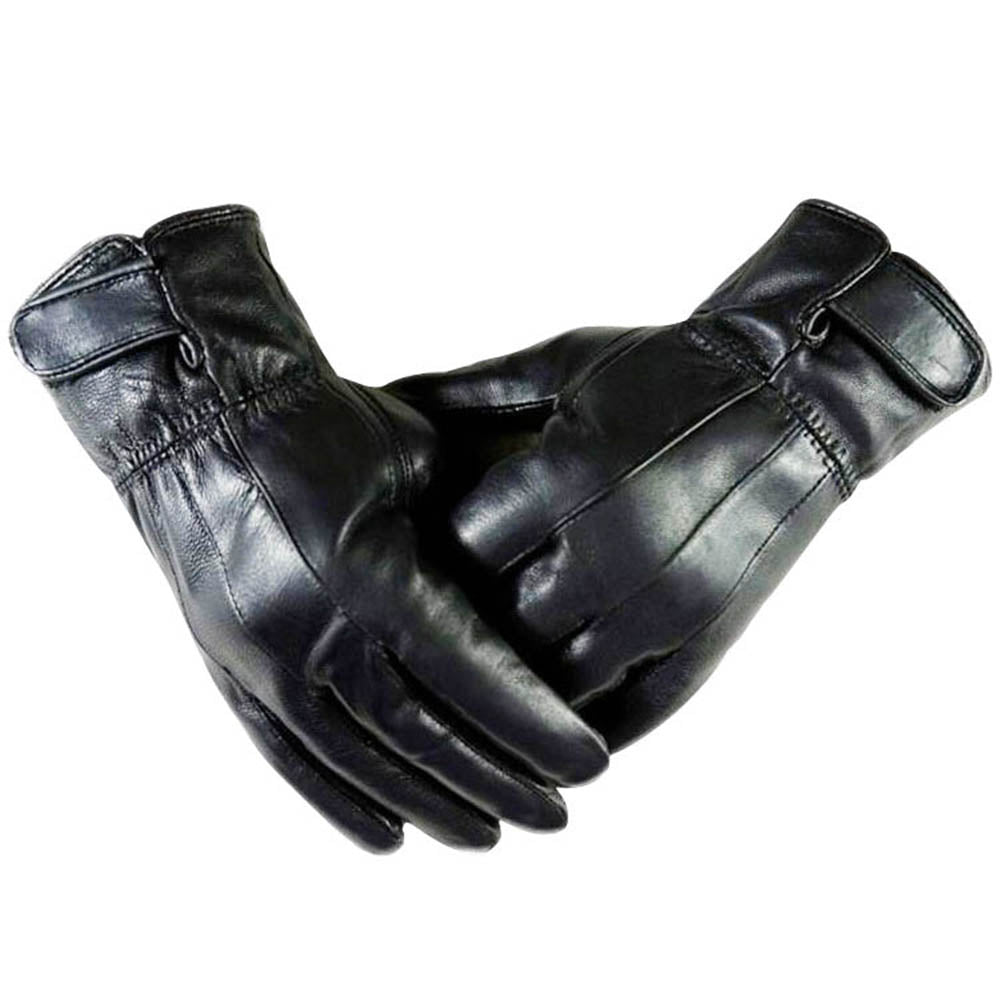 Full Finger Mens Black Leather Gloves for Winters -Touchscreen warm