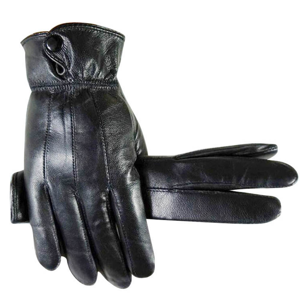 Full Hand Mens Black Leather Gloves for Winters -Touchscreen warm