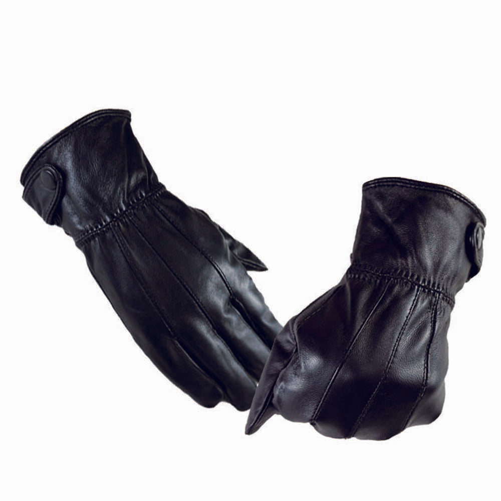 Full Hand Black Mens Leather Gloves for Winters -Touchscreen warm