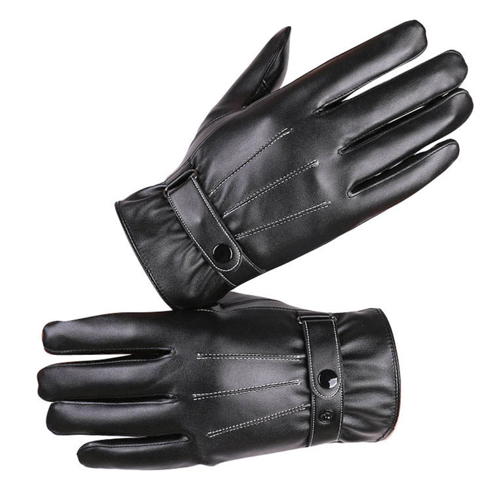 Full Finger PU Mens Black Leather Gloves for Winters -Touchscreen warm