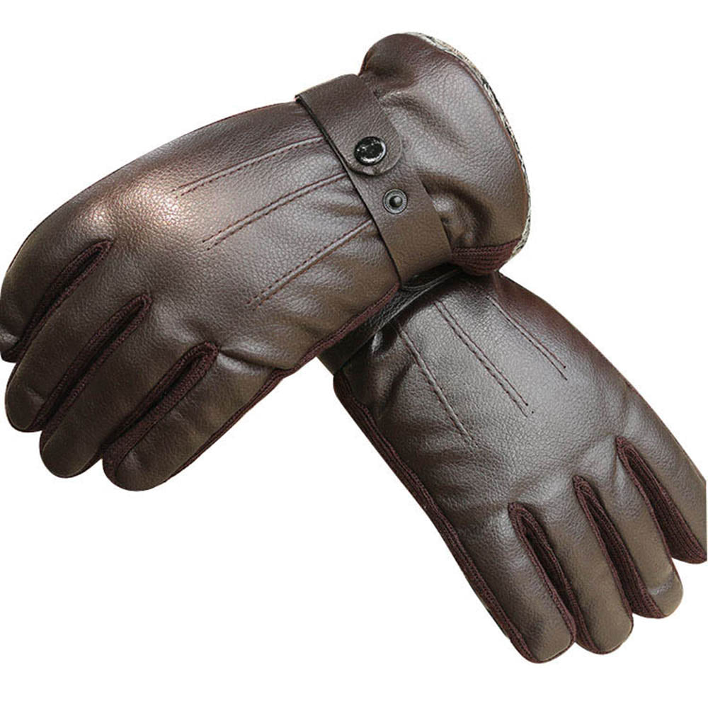 Full Finger Brown Mens Black Leather Gloves for Winters -Touchscreen