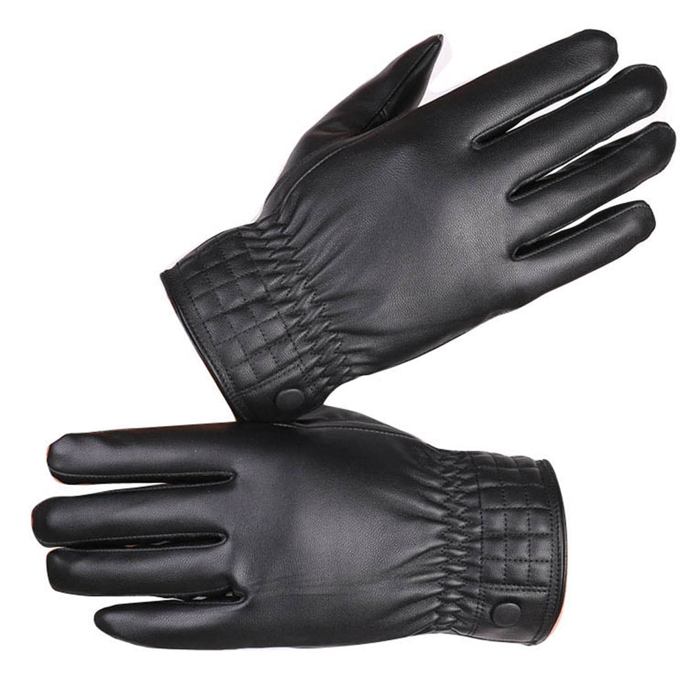 Full Hand Mens Black PU Leather Gloves for Winters -Touchscreen warm