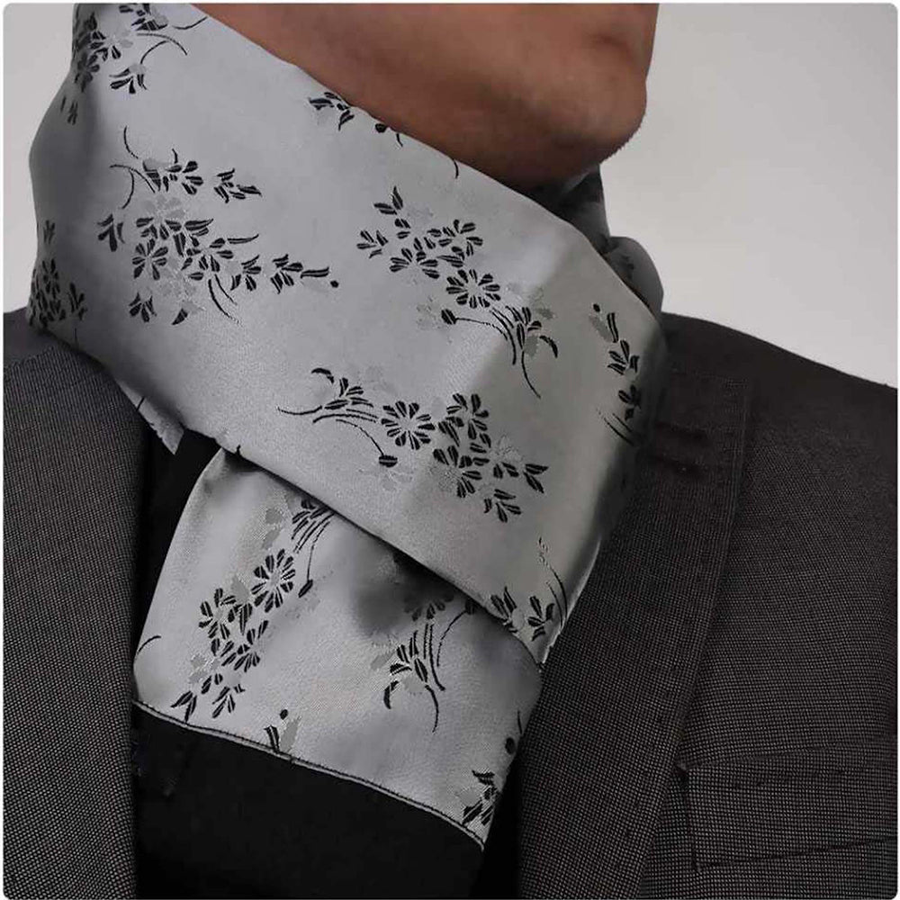 Silver & Black Mens Silk Scarf - Designer neck scarf for winters