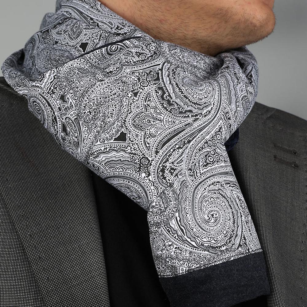 Black White Paisley Mens Silk Scarf - Designer neck scarf for winters