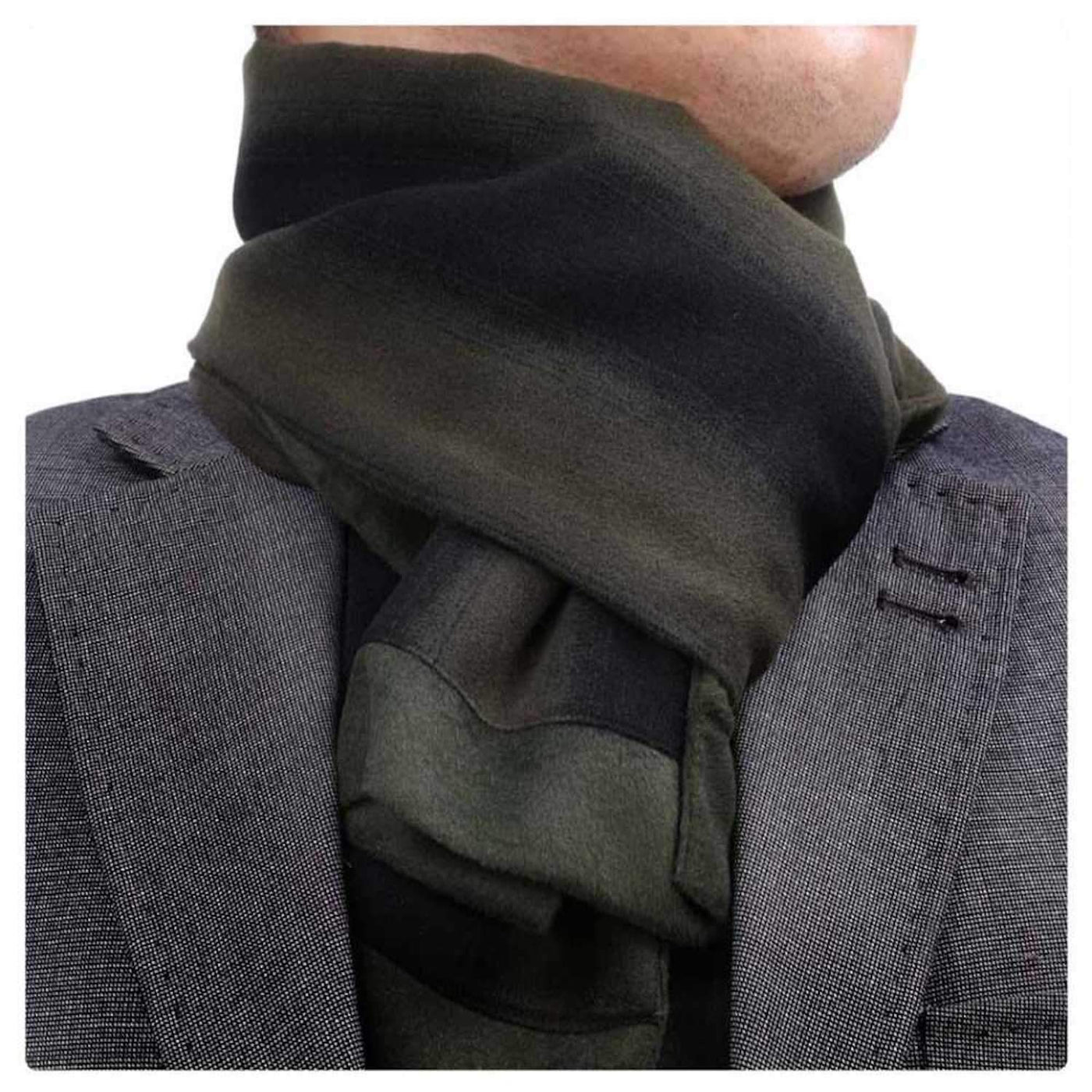 Black Army Green Striped Mens Silk Scarf - Designer neck scarf for