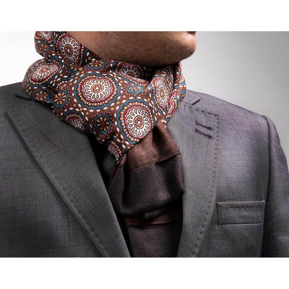 Brown Floral Mens Silk Scarf - Designer neck scarf for winters