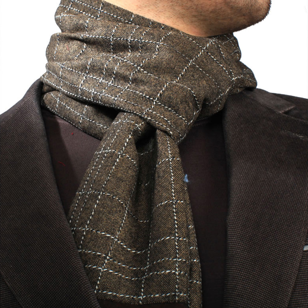 Microfiber Elegant Long Checker Mens Silk Scarf - Designer neck scarf