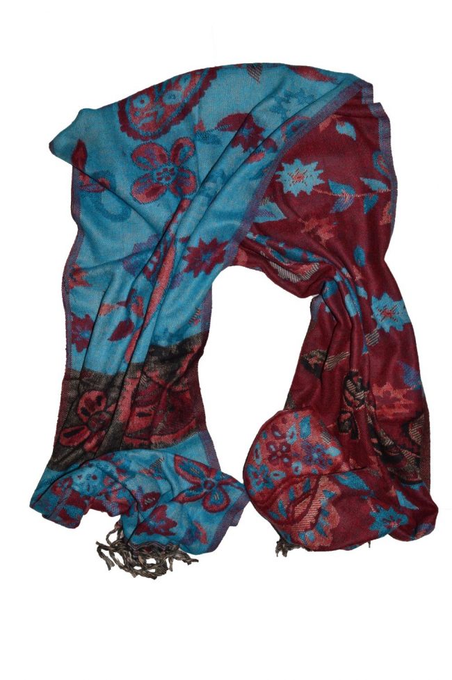 Acrylic Red and Turquoise Reversible Scarf