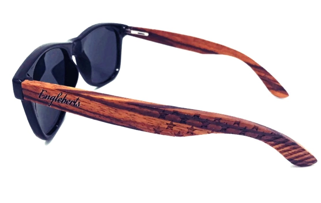 Zebrawood Sunglasses, Stars and Bars With Wooden Case, Polarized,