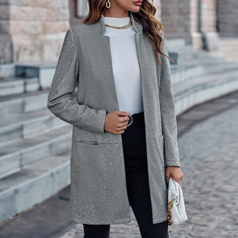 Solid Color Stand-up Collar Coats Women's Casual Long Sleeve Pocket