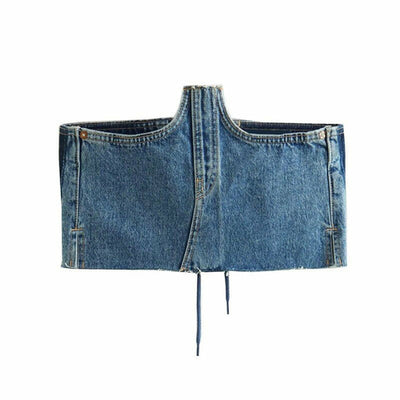 Back Bandage Jeans Crop Short  Slim Bodycon Denim Bustier Top