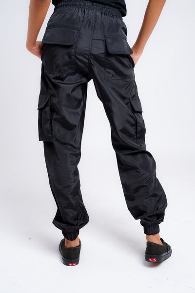 Womens Black Cargo Trousers - Cuffed