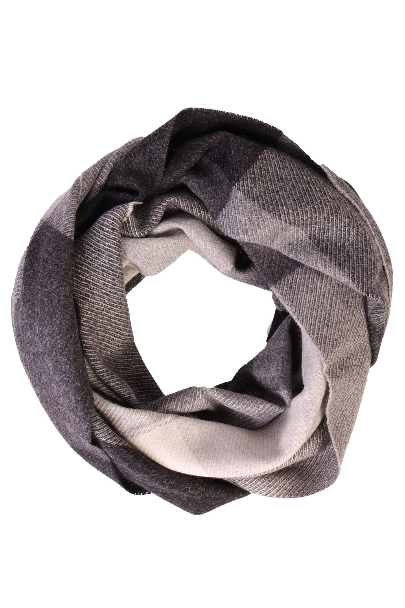 Black-gray checked alpaca wool big scarf