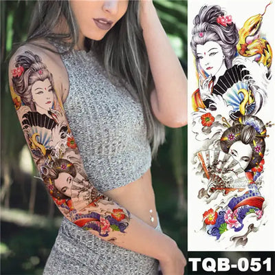 Geisha and Indian Full Arm Tattoo