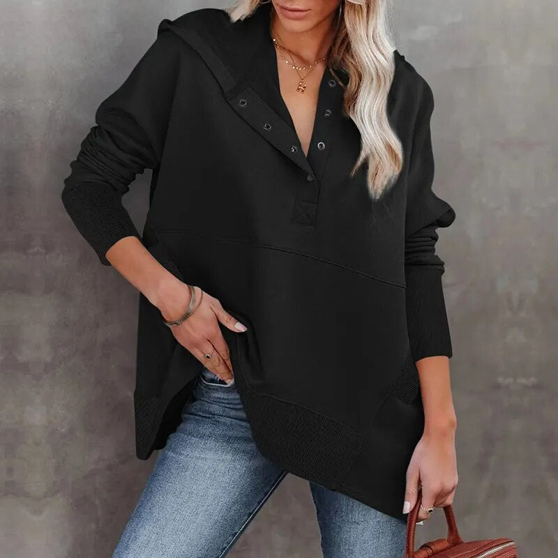 Simple Button Thickened Loose Sweatshirt