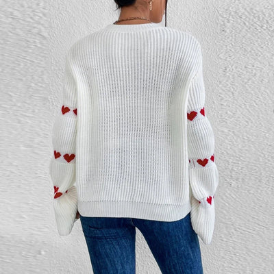 Flare Long Sleeve Sweater Knit Heart Loose Tops Pullover