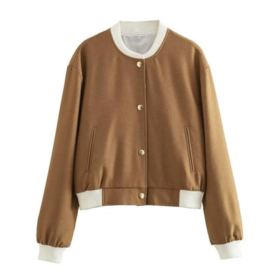 Women Bomber Jackets Coat Autumn Winter Single Breasted Camel Short