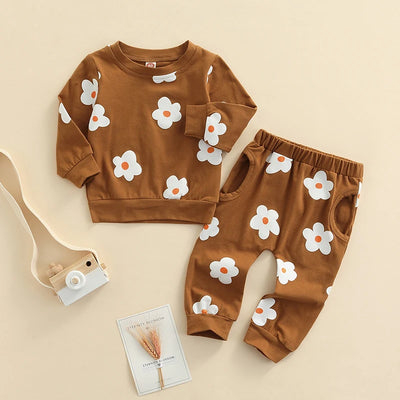 Lioraitiin 0-4Years Toddler Baby Girl 2Pcs Autumn Clothing Set Long Sleeve O-neck Floral Printed Top Long Pants Casual Outfit