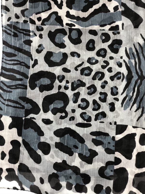 Gray Leopard Print Silk Scarf